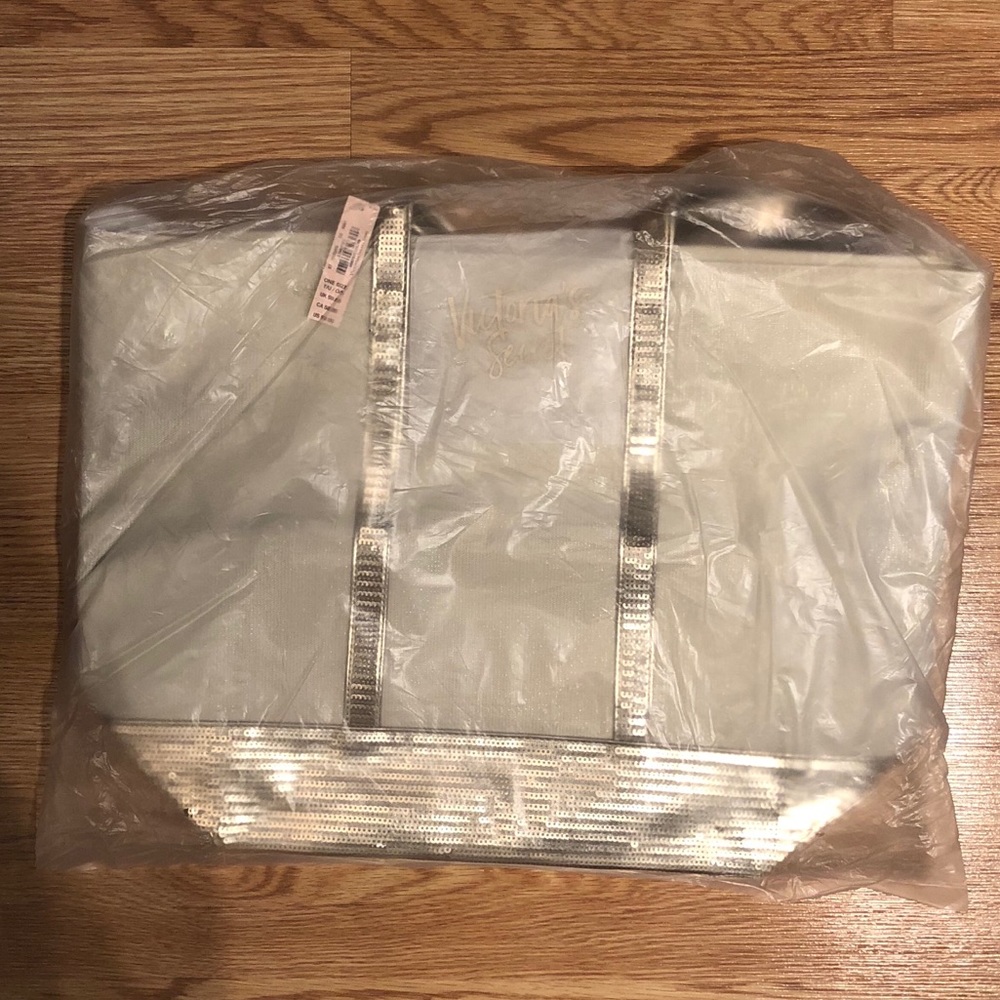 White and Gold Sequin Victoria’s Secret Tote
